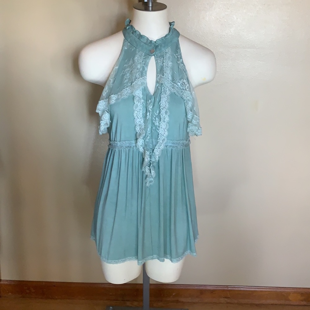 POL Front Button Closure Ruffle Detail Halter - Picture 3 of 7